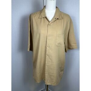 Trust unisex Shirt XL Short Sleeve Button Linen kaki Casual cruise vacay